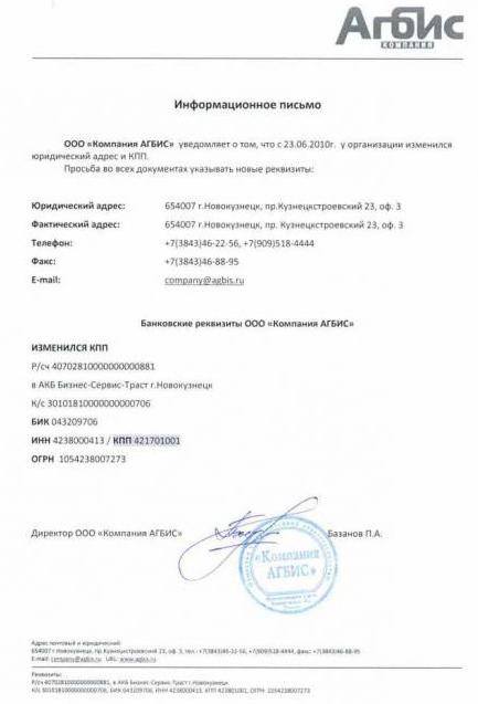 list o zmianie danych organizacji
