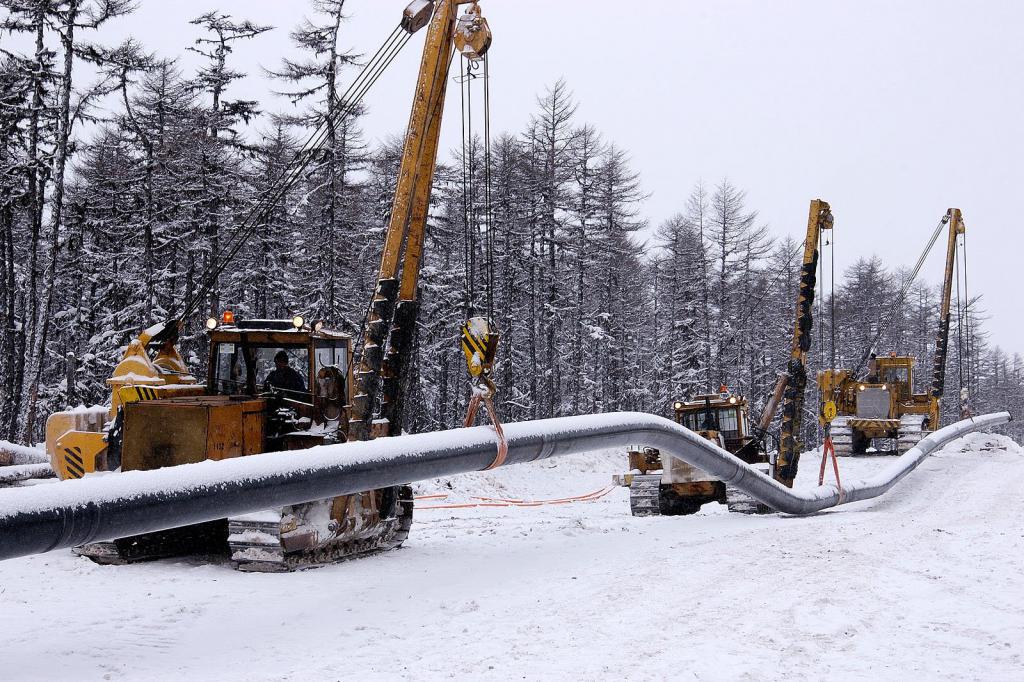 Werk aan de gasleiding. Siberië
