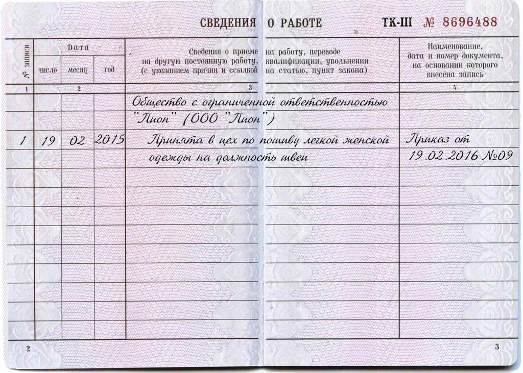 Przykładowy zapis zatrudnienia dotyczący zatrudnienia