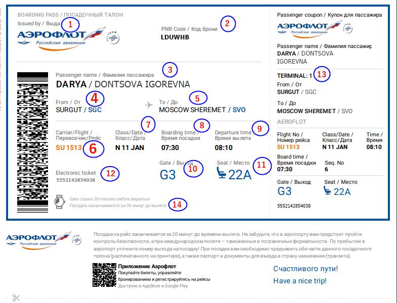 Karta pokładowa Aeroflot